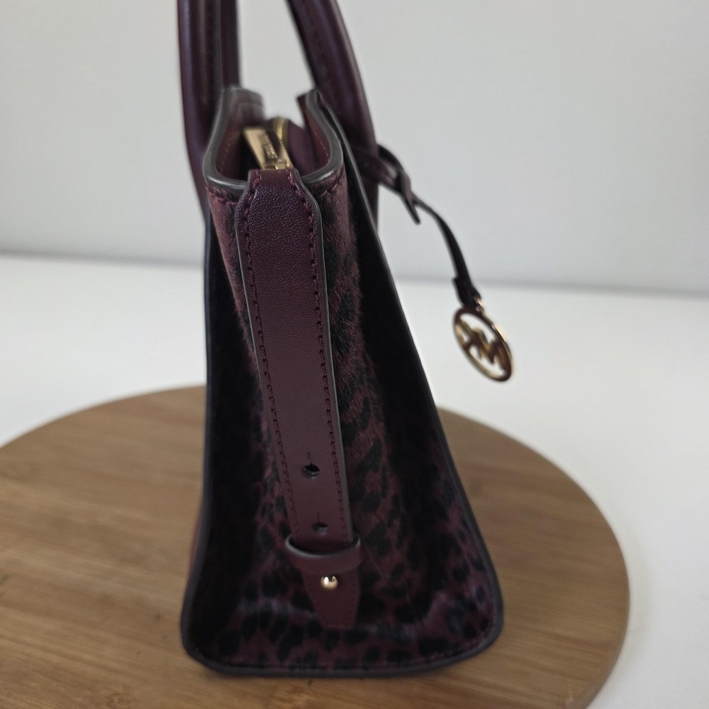 Michael Kors Satchel Bag Womens Small Burgundy Leopard Pony Hair Top Handle - Picture 4 of 15